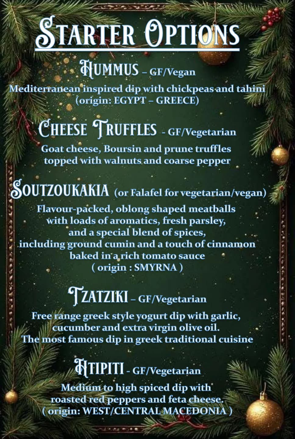 Christmas menu starter options