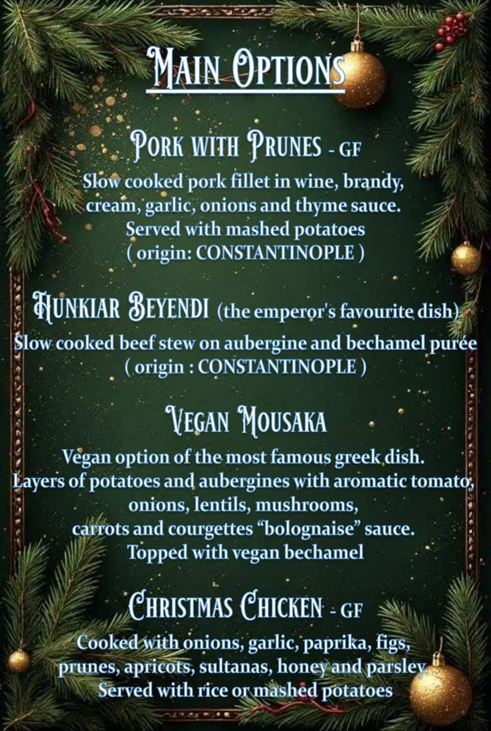 Christmas menu main options
