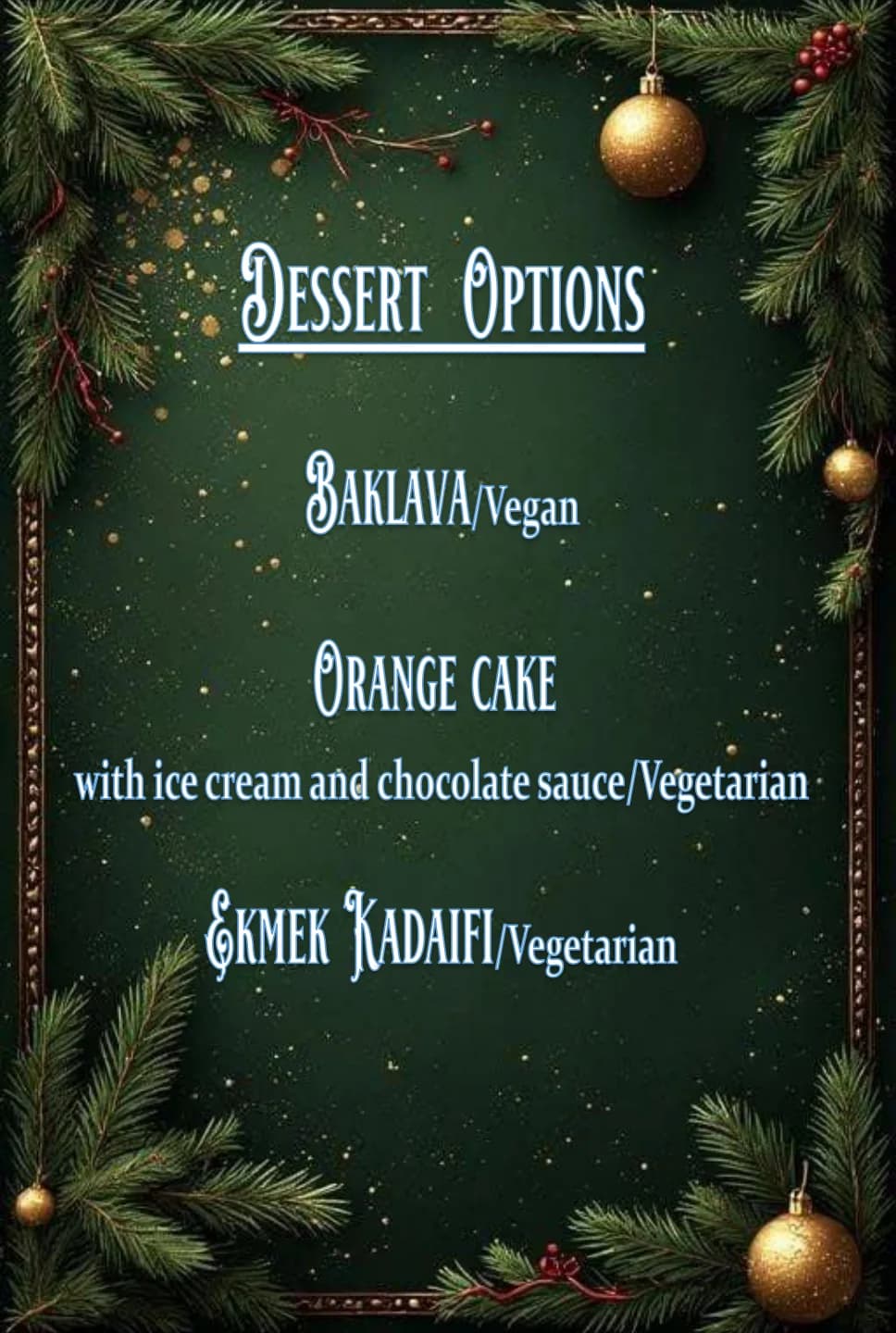Christmas menu dessert options